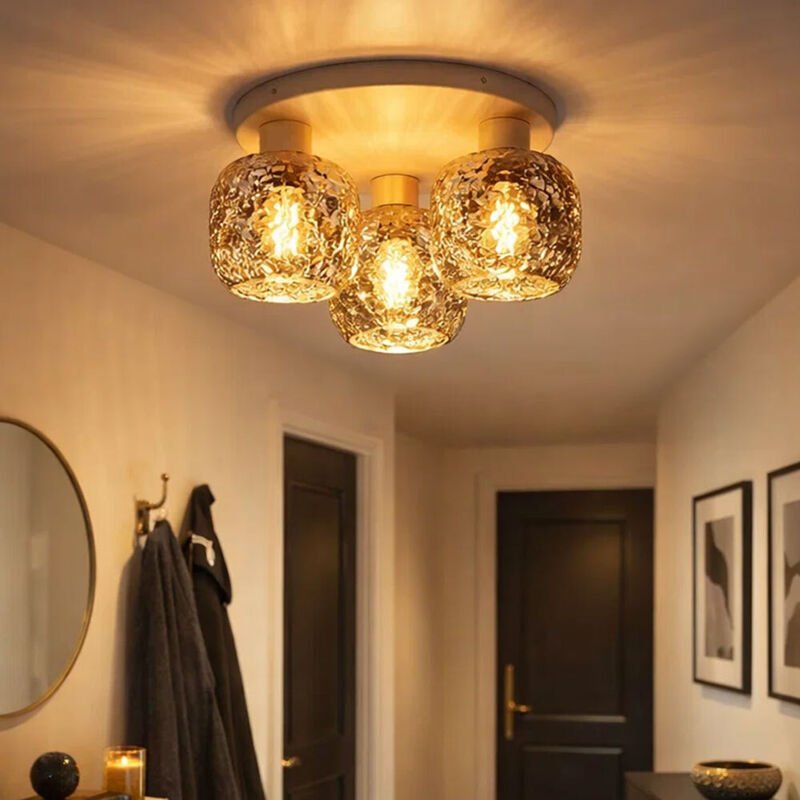 Deckenleuchte Deckenlampe Wohnzimmerlampe beige Glas rauchfarben E27 D 37 cm