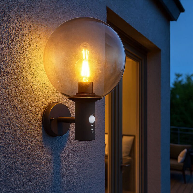 Led Wandleuchte mit Bewegungsmelder Außenlampe mit Bewegungsmelder anthrazit Haus Außenbeleuchtung Edelstahl , Kugel, 1x...