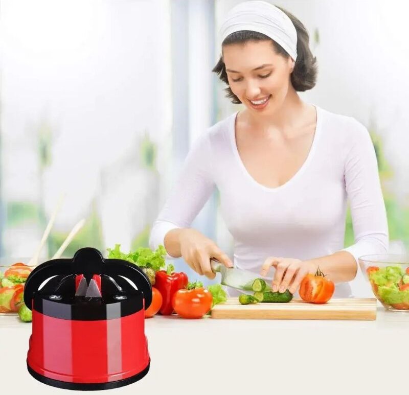 Messerschärfer, einfaches und sicheres Schärfwerkzeug zum Schärfen von Damaszener-Küchenmessern, roter Saugschärfer