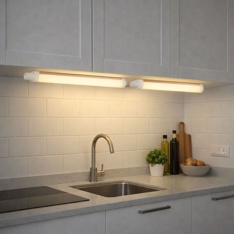 LED Unterbauleuchte Küche Regalleuchte Küchenlampe IP65 Unterbaulampe 55 cm, weiß, 15W 1650Lm warmweiß, LxBxH 55x5,3x3,7...