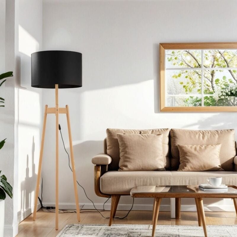 Licht-erlebnisse - Dreibein Stehlampe Wohnzimmer 168 cm Holz Stoff E27 Stehleuchte