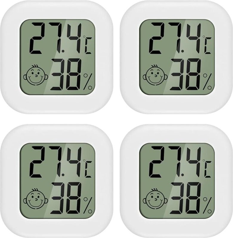 4 Stück Mini-LCD-Thermometer-Hygrometer für den Innenbereich, geeignet für Kinderzimmer, Altenzimmer usw.