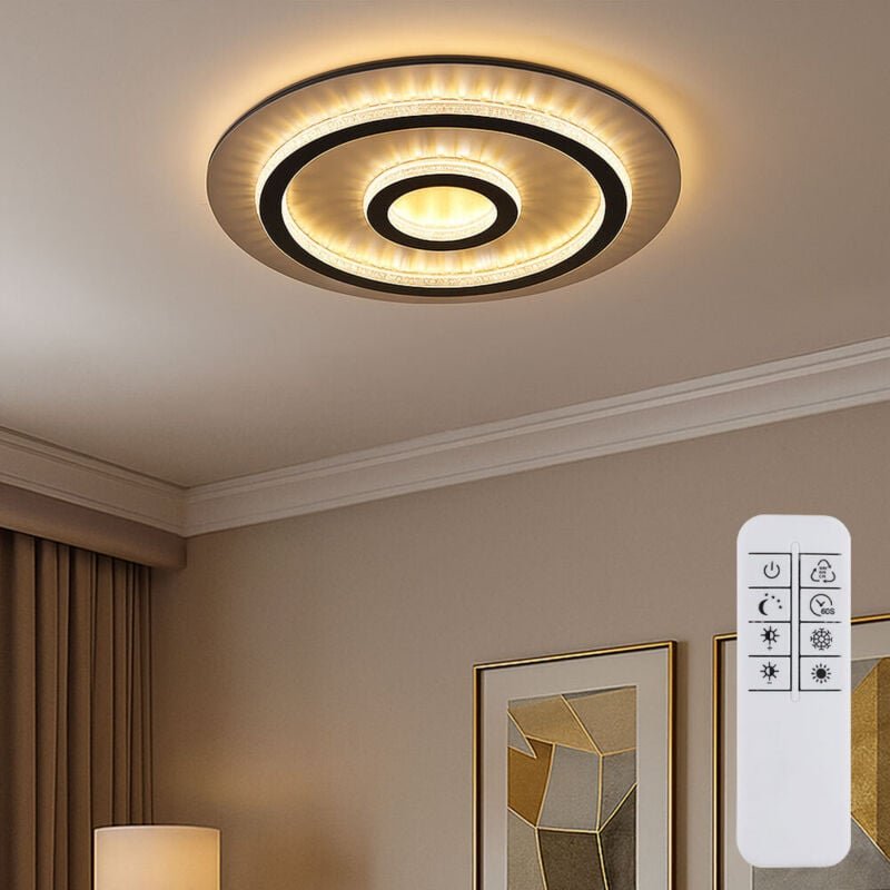 Led Deckenlampe dimmbar mit Fernbedienung Kristall Deckenleuchte grau gold Wohnzimmerlampe, Farbwechsel, 40W 1300lm warm...