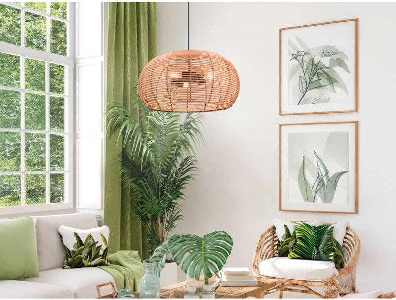 Trio - Große Pendelleuchte inga 3 flammig Korbgeflecht aus Rattan, ø 50cm