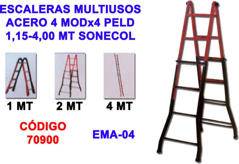 Mehrzweck-Stahlleiter 4 Module 4 Stufen 1,15-4,00 EMA-04N Sonecol