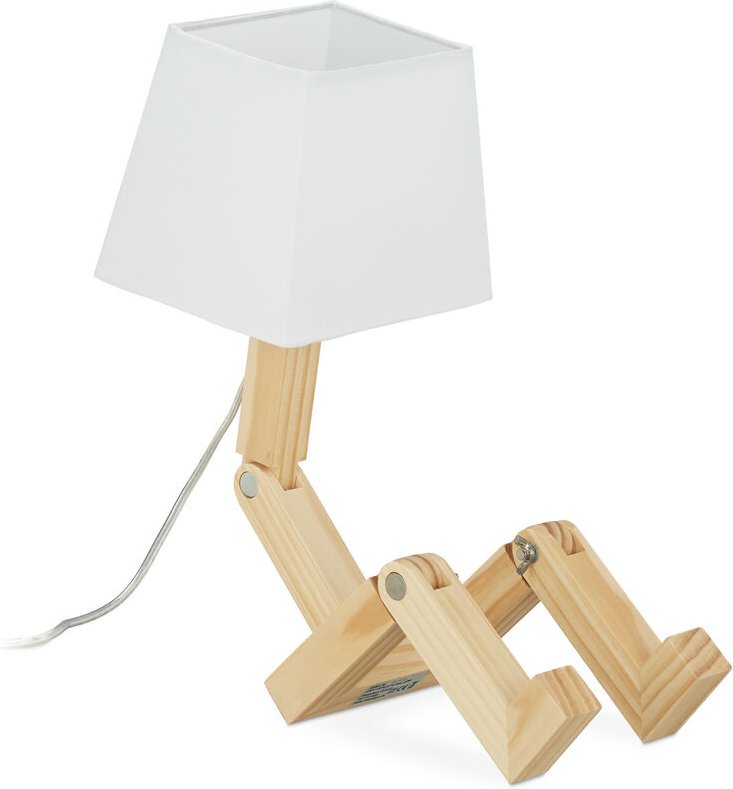 Thumbnail - Tischlampe Roboter, verstellbar, Lampenschirm, originell, Schreibtischlampe HxBxT: 42x18x32 cm, Holz, natur - Relaxdays