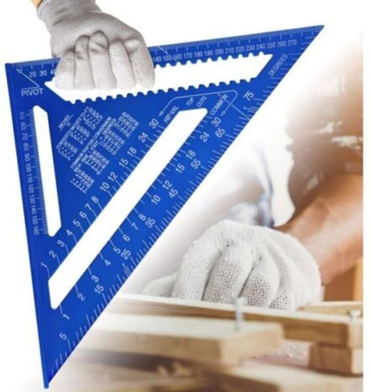 Multifunktionaler Zimmermannswinkel, 180 mm, Metall/Aluminium, Lineal, Anreißlehre, Führung, Winkelmesser, 45–90 Grad, S...