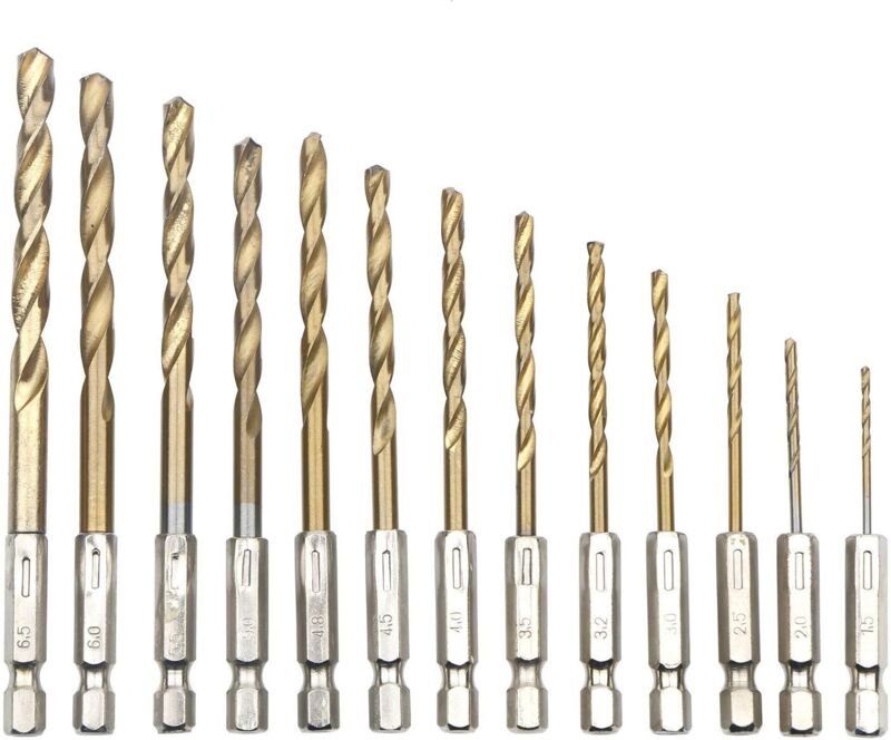 Gabrielle - HSS-Spiralbohrer, 13 Stück, Titanbeschichteter Hochgeschwindigkeitsstahl-Sechskantbohrer, 1,5 mm – 6,5 mm, z...