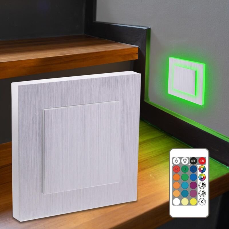 LED Treppenleuchte eckig Alu-gebürstet - Lichtfarbe: Warmweiß bis Kaltweiß + RGB-Farben - Lichtaustritt: Doppio