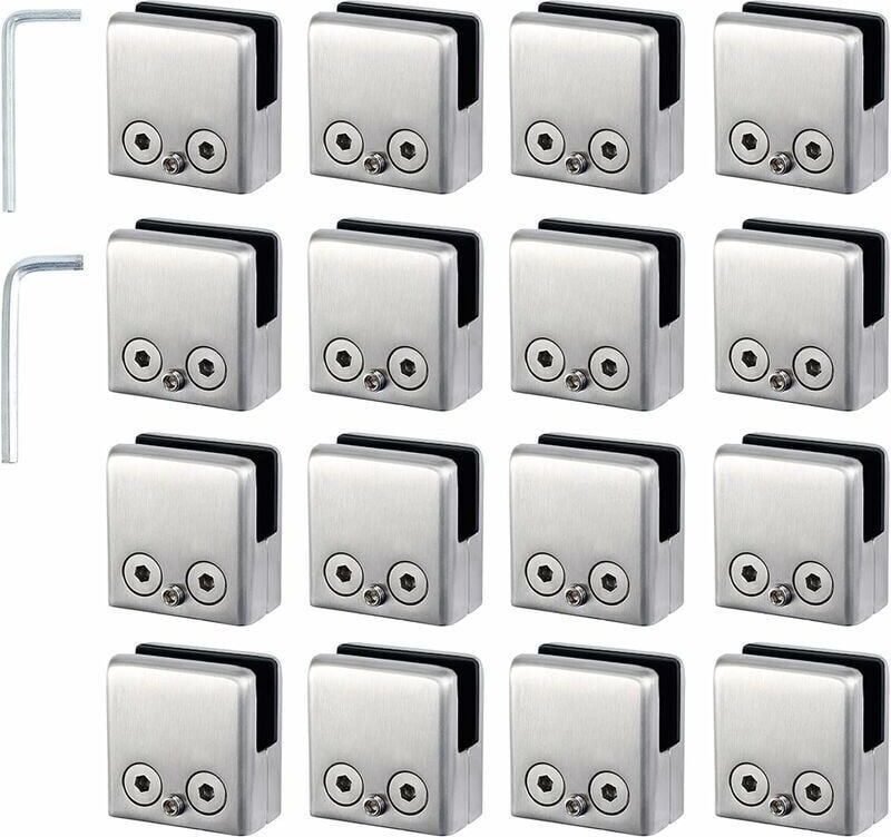 16 Stück Glasklemmen 8-10 mm Glashalterung aus Edelstahl, Klemmen zum Stoppen von quadratischem Glas 8-10 mm, inklusive ...