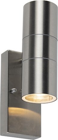 Qazqa - Außenwandleuchte Stahl 2-flammig IP44 mit Dämmerungssensor - Duo