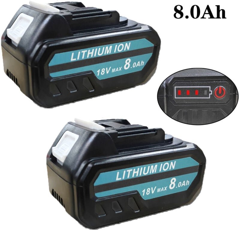 Mawiron - 2er-Pack 8,0-Ah-Akkus, Ersatzakku für Makita 18-V-Akkus BL1860, BL1820, BL1830B, BL1840B, BL1850B, LXT400, Li-...