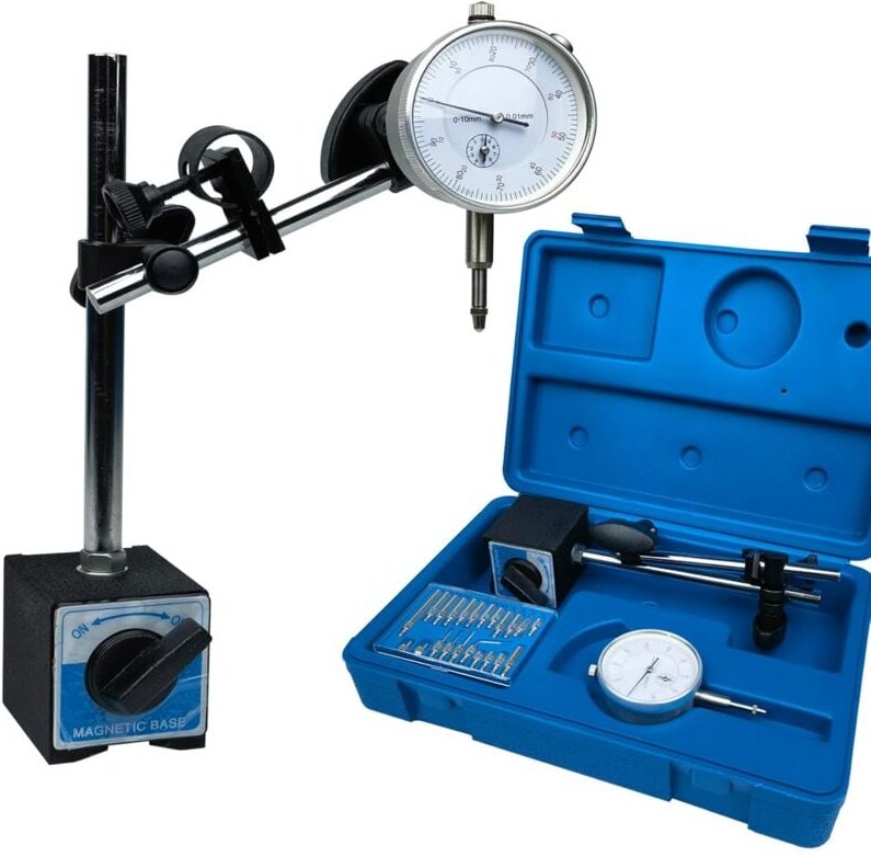 Messuhr mit Magnetfußhalter 0–10 mm, verstellbarer langer Arm, Messgerät mit 0,01 mm Genauigkeit, Anzeigepunkte 22 Stück...