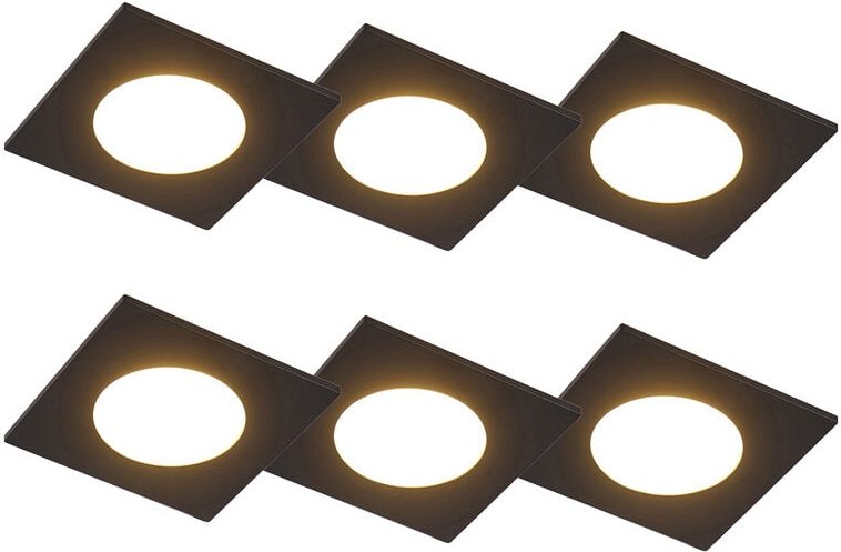 Qazqa - 6er Set Einbaustrahler schwarz inkl. led 3-Stufen dimmbar IP65 - Simply