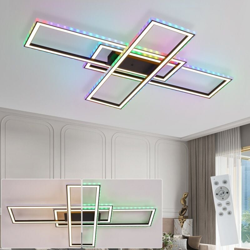 Deckenlampe led Deckenleuchte Wohnzimmer - 50W Dimmbar Schlafzimmerlampe rgb Farbwechsel Schwarz Modern Wohnzimmerlampe ...