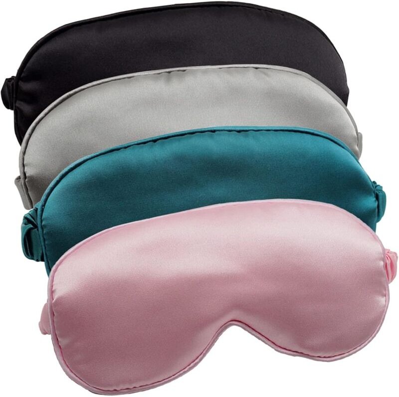 Schlafmasken, 4er-Set, aus weichem Satin, mit Gummiband, Unisex