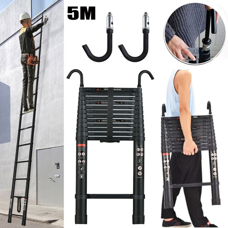 Teleskopleiter Ausziehbar 16.4FT/5M Höhe Stehleiter Ladder Mehrzweckleiter Haken