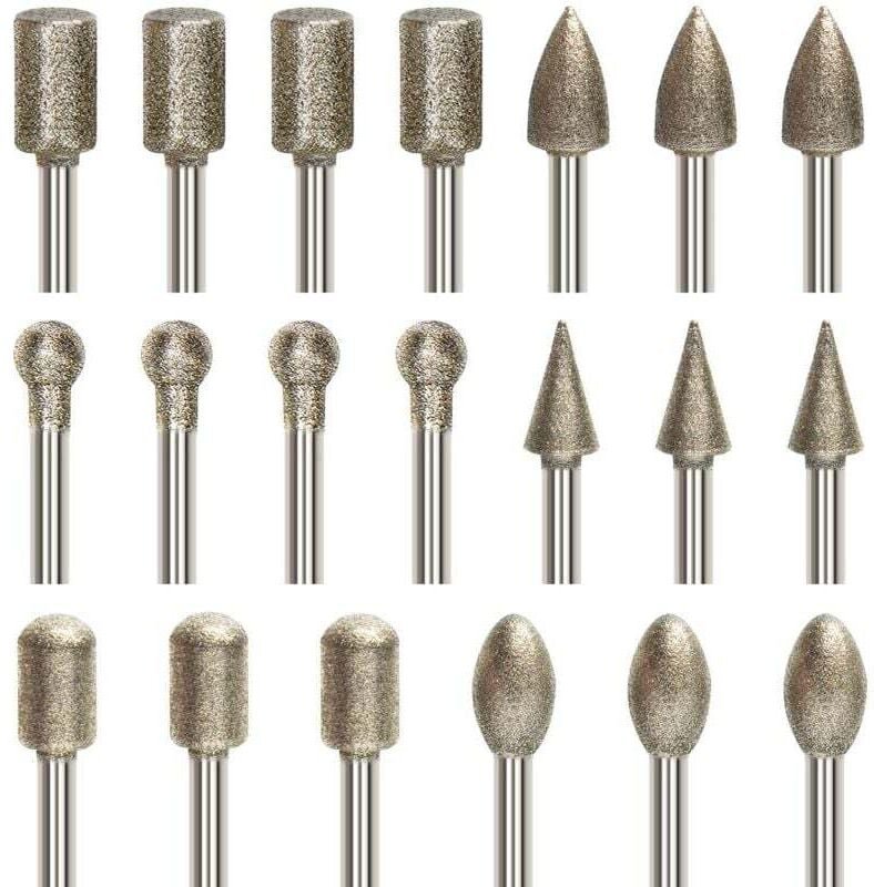 20-teiliges Diamant-Rotationsfräser-Set, Gravierbit-Set mit 3 mm (1/8") Schaft, diamantbeschichtete Bits für Rotationswe...