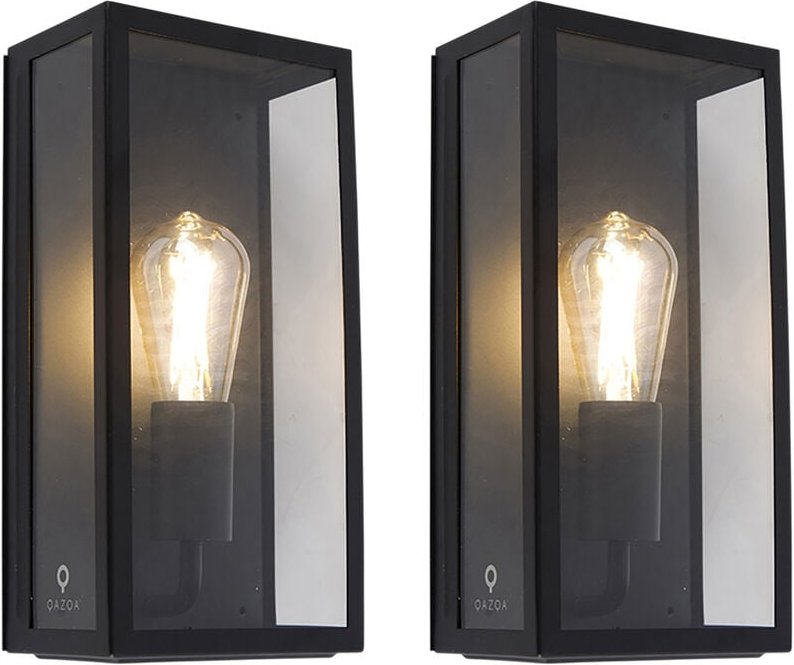 Set aus 2 Außenwandleuchten schwarz IP44 mit Glas - Rotterdam