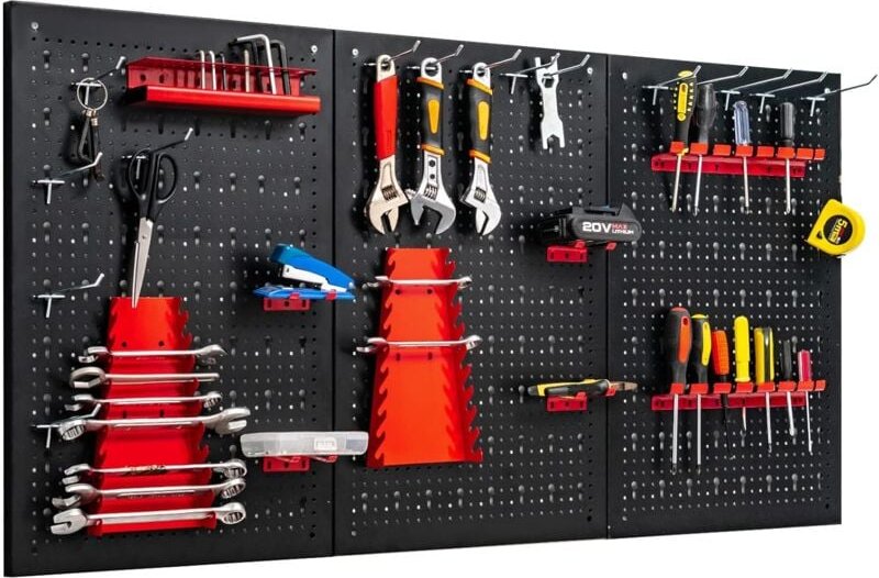 Costway - 120x60cm Werkzeugwand mit 25 haengende Zubehoerteile, Lagersystem Werkzeughaltersortiment 3 Lochplatten, Werks...