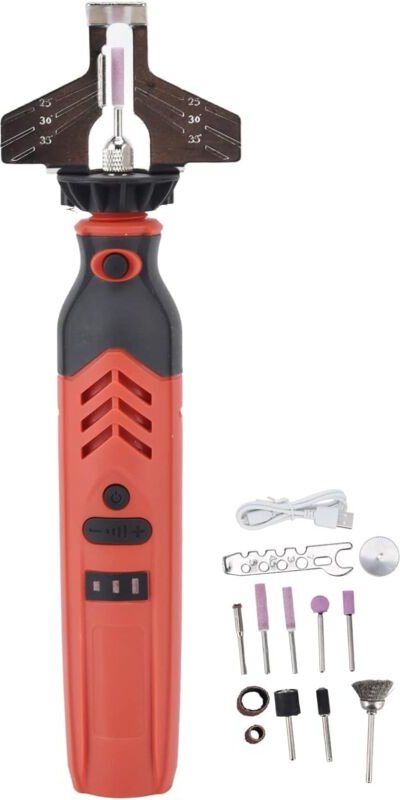 Jusch - Elektrisches Kettensägen-Schärfset, kabelloses Hand-Kettensägen-Schärfwerkzeug