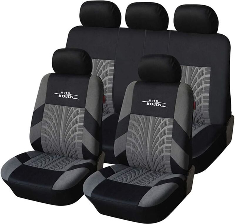Thumbnail - Grauer vollständiger Autositzbezug, vorderer Schalensitzbezug, Autositzbezüge-Set mit geteilter Sitzbank, vollständiger ...