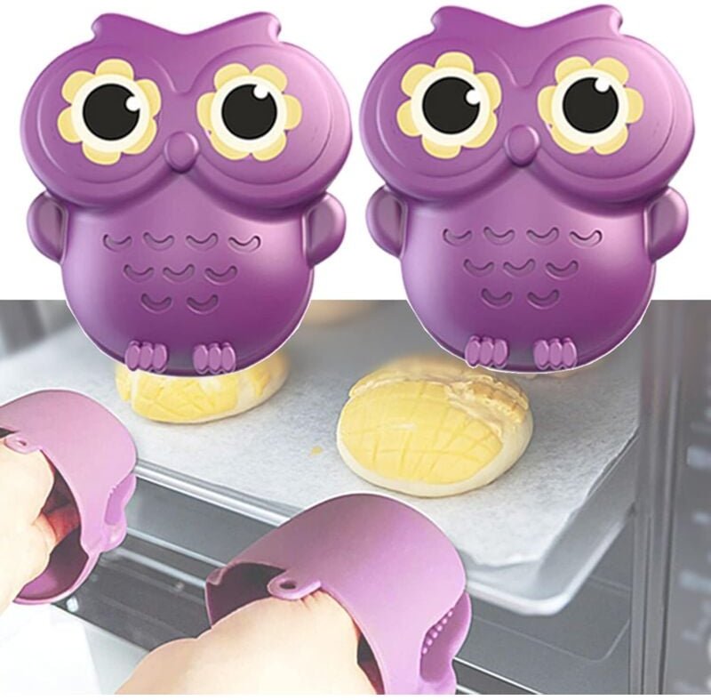 Ahlsen 2er-Pack Ofenhandschuhe aus Silikon, lustige Mini-Eulenhandschuhe, hitzebeständige Ofenhandschuhe, Topflappen für...