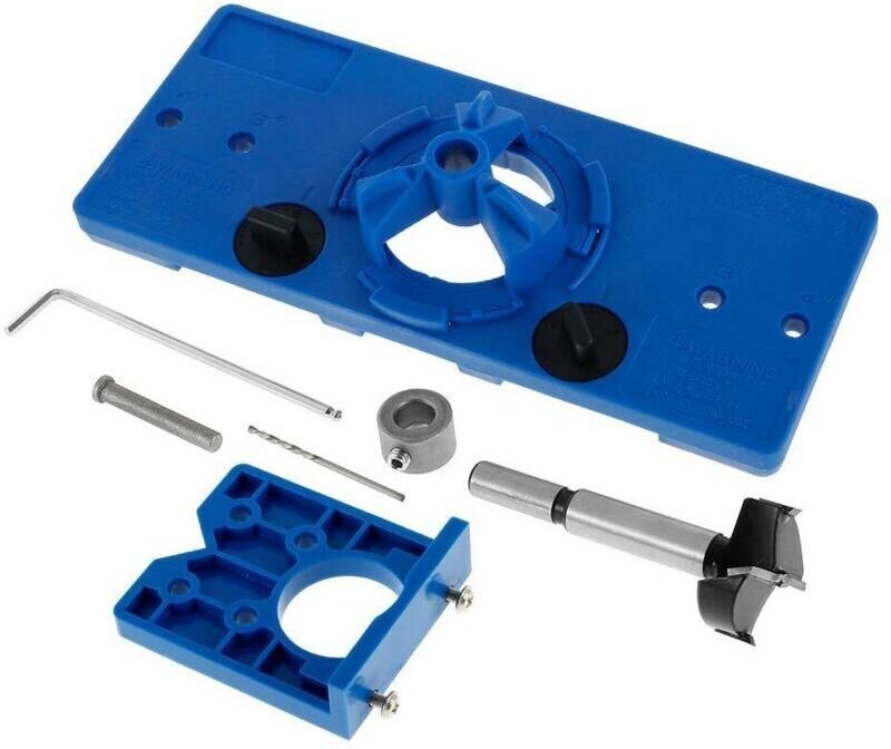 35-mm-Bohrschablone für unsichtbare Scharniere und 35-mm-Scharnierbohrset mit 35-mm-Forstnerbohrer, Tiefenanschlag und I...