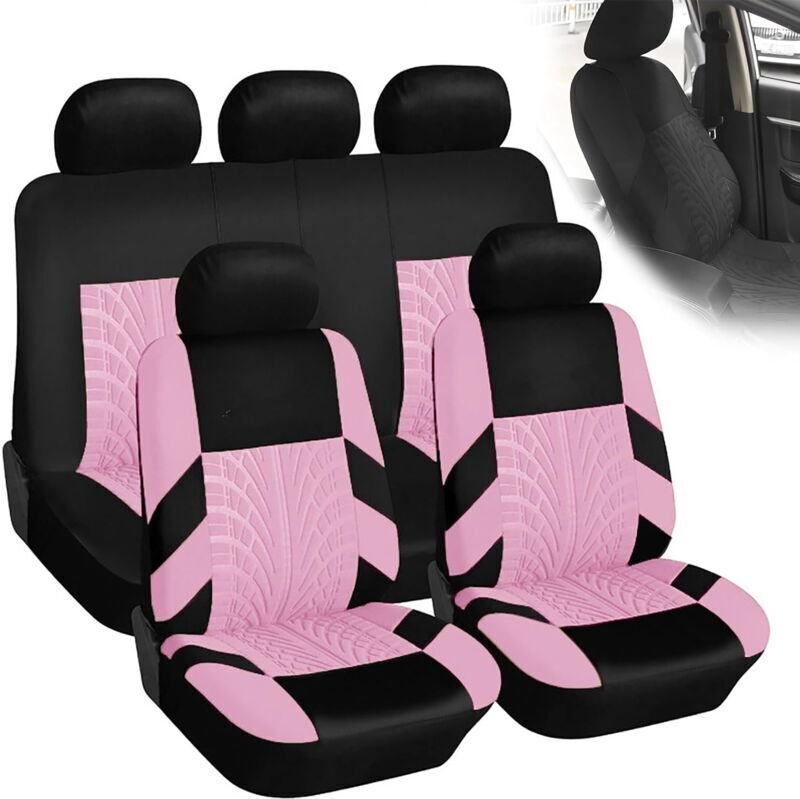 Housse Siege Voiture,9pcs Voiture Cuir Ensembles Housses SièGe, Housses De SièGe Universelles(Rose)