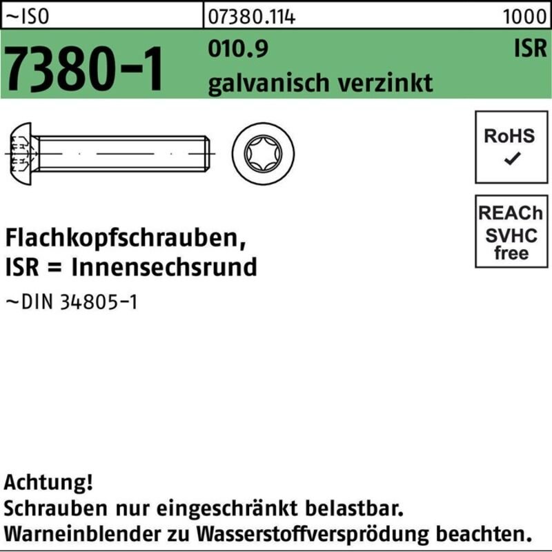 No Brand - iso 7380-1 Flachkopfschraube vg M5x20 Stahl 10.9 galvanisch verzinkt tx 500 Stk
