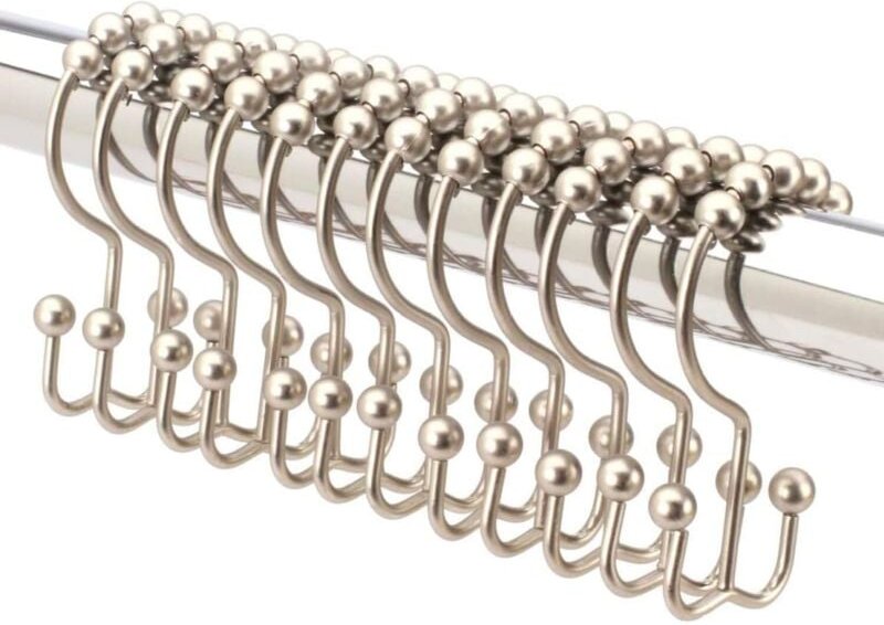 (Gebürstetes Nickel), 12er-Pack hochwertige, rostbeständige Doppel-Duschvorhanghaken aus Edelstahl