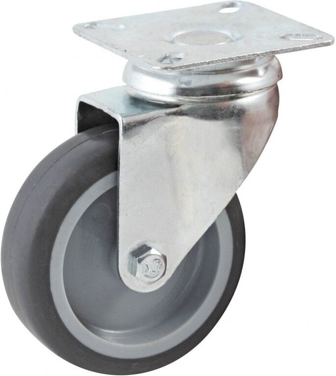 Lenkrolle mit rechteckiger Platte AVL Gummirad ø 75 mm - glatte Bohrung - Tragkraft 70 kg - 552831L