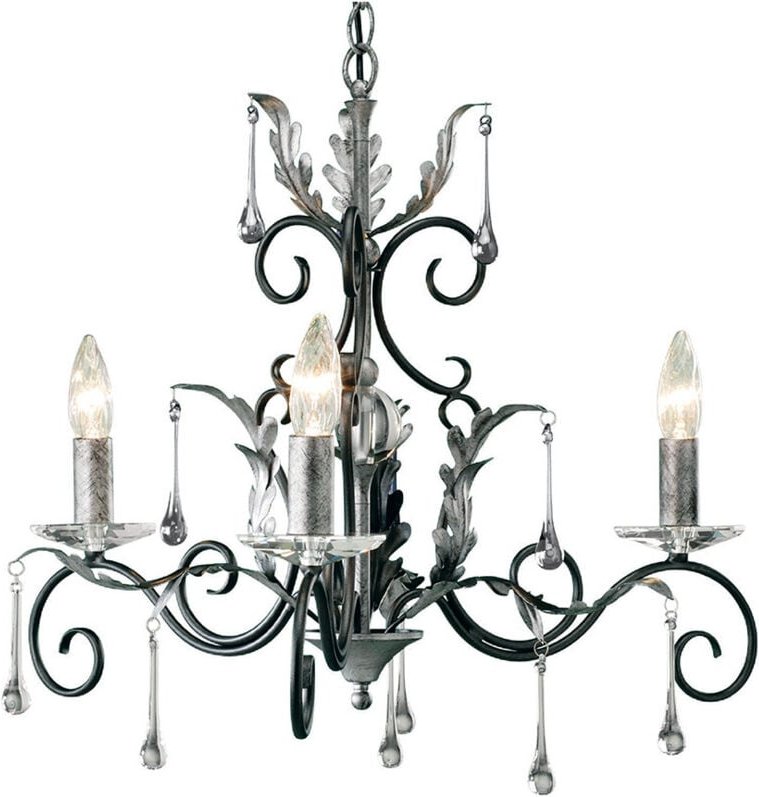 Elstead Amarilli - Kronleuchter 3 Hellschwarz, Silber Blumenblätter Design, E14