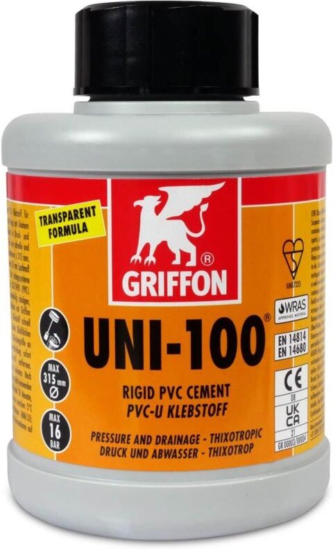Griffon - UNI-100 xt pvc-u Kleber mit Pinsel im Schraubdeckel, 500 ml 1018031