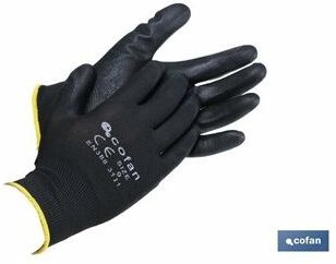 Thumbnail - 100 % Pu-imprägnierter Polyester-Handschuh, Blister, Schwarz, Größe 11