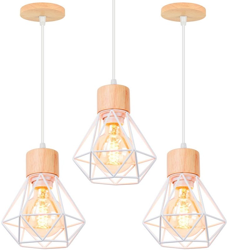 3er Pendelleuchte, Kronleuchter im Industri Stil, Antik Hängelampe mit Ø16cm Mini Diamant-Form Käfig E27 Halter für Wohn...