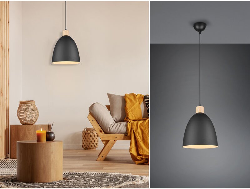 LED Pendelleuchte Lampenschirm Metall Schwarz, Ø 25cm