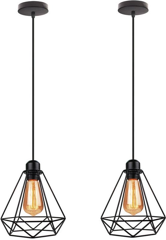 Pendelleuchte Vintage Industriell Hängelampe Retro Kronleuchter mit Ø20cm Diamant Käfig E27 Fassung für Wohnzimmer Schla...