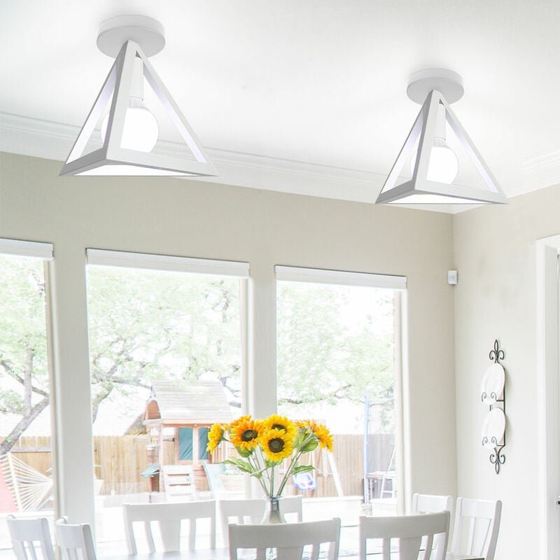 2er Deckenleuchte Vintage Deckenlampe mit Käfig Antik Semi-Flush Mount Dreieck Form Licht E27 Lampenfassung für Esszimme...