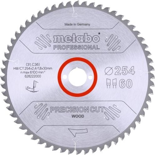 Sägeblatt Metabo precision cut wood professional 254x30, Z60 wz 5Grad neg.
