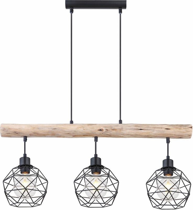 Globo Lighting - Vintage Pendel Decken Lampe Holz Balken Wohn Ess Zimmer Gitter Hänge Lampe schwarz