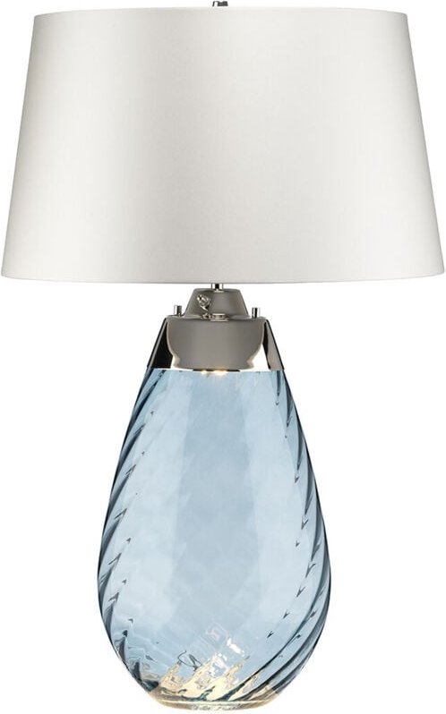 Thumbnail - Lena 2 Light Large Blue Tischlampe mit cremefarbenem Schirm, blau getöntem Glas, cremefarbenem Schirm, E27 - Elstead