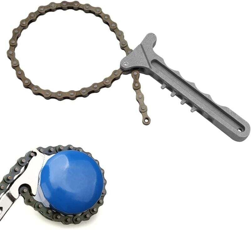 Ölfilterwerkzeug Bandschlüssel Silberner Aluminium-Ölfilterschlüssel mit Ketten Kettenschlüssel Verstellbarer Schraubens...