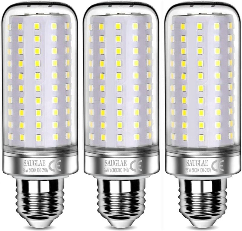 Thumbnail - Aougo - 26-W-LED-Leuchtmittel, 200-W-äquivalente Glühlampe, 3000 lm, 6000 k Kaltweiß, E27-Edison-Schraubbirnen, 3 Stück ...