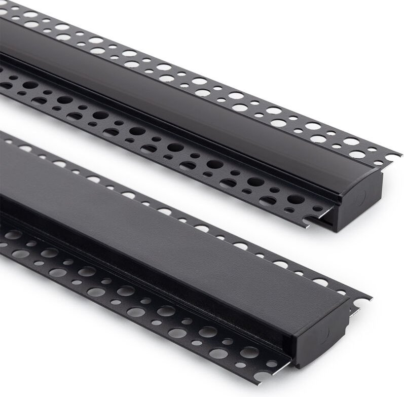 Aluminiumprofil Gipseinbau für LED Streifen bis 20mm mit durchgehender Abdeckung Schwarz 2 m Schwarz transluzent