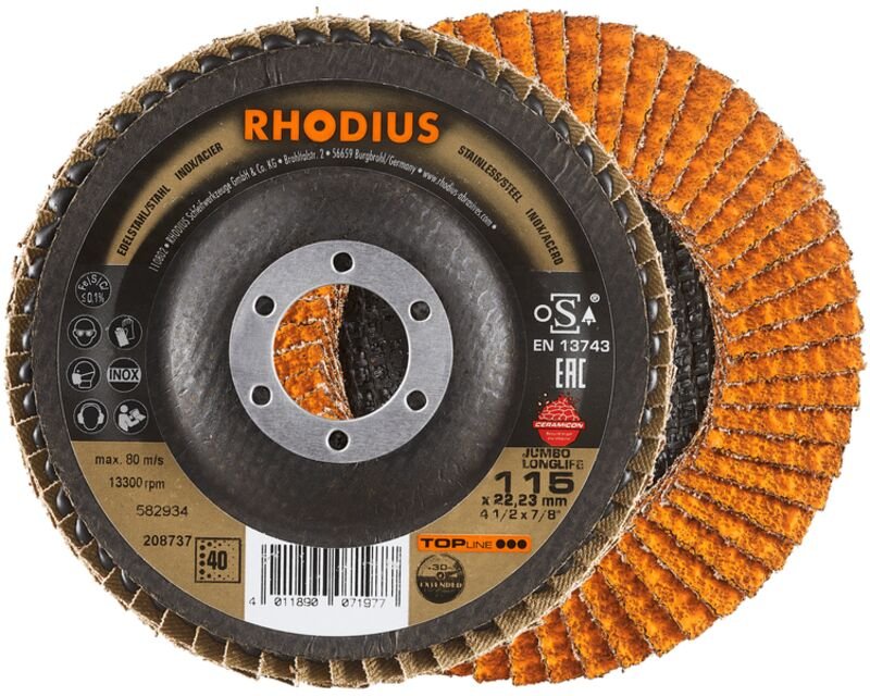 Rhodius - jumbo longlife extended, 10 Stück, 115 mm, Korn 40, Fächerschleifscheibe