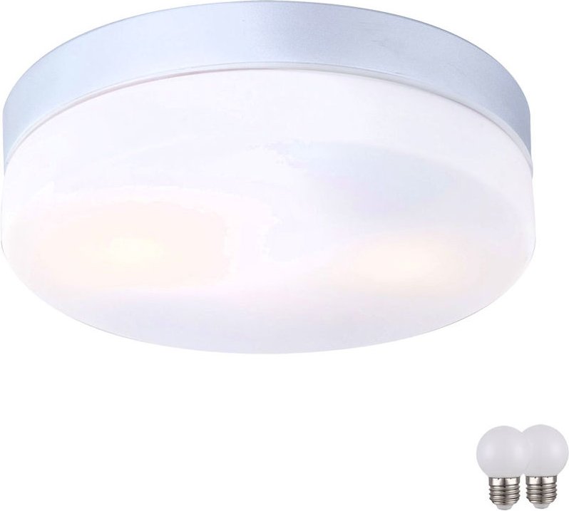 Außen Decken Leuchte rund Beleuchtung alu Lampe Glas opal Licht im Set inklusive led Leuchtmittel