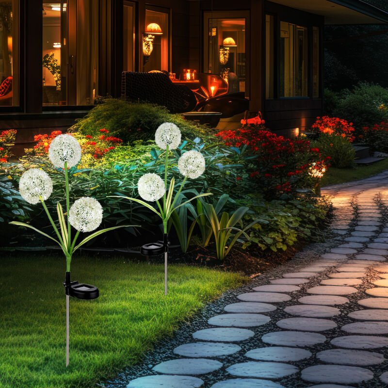 Außenleuchte Gartendeko led Solarlampe Pusteblume Erdspieß Terrassenlampe, grün gelb, Edelstahl Kunststoff, neutralweiß,...