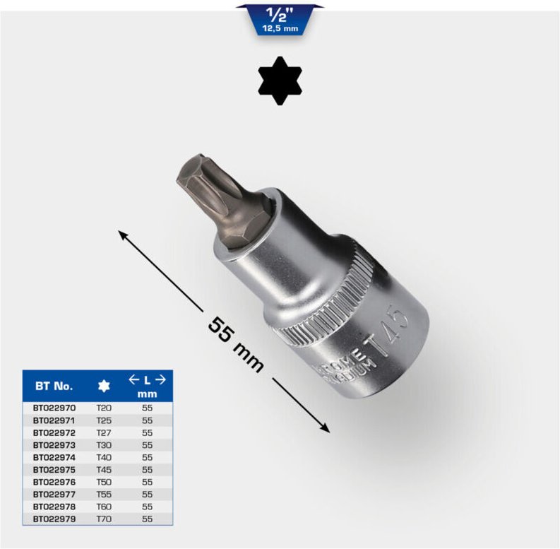 Brilliant Tools - 1/2' Torx-Bit-Stecknuss, 55 mm lang, T27