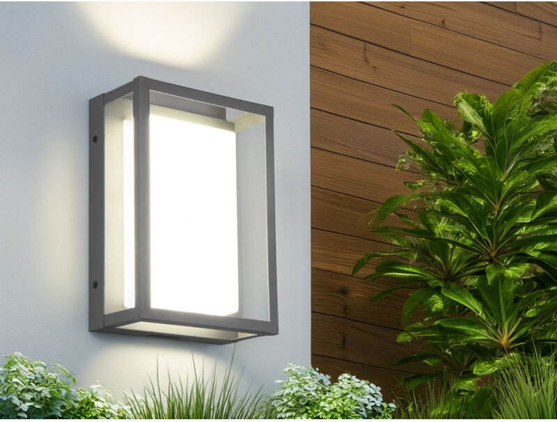 Webmarketpoint - led Außenwandleuchte witham mit Metall Rahmen Anthrazit, Höhe 24cm